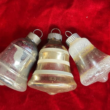 vintage Shiny Brite bell ornaments 1960s primitive mercury glass bells 