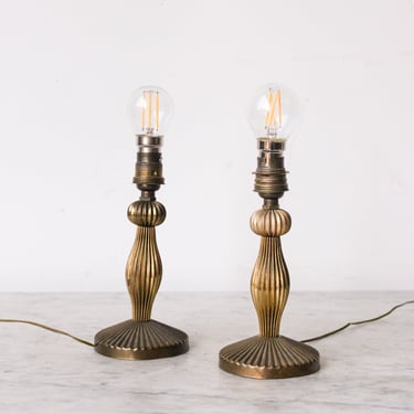 Pair of Vintage Brass Candlestick Lamps