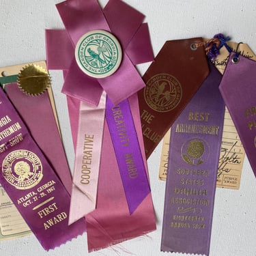 60's Vintage Flower Lot Of Show Ribbons, Atlanta GA, Garden Club Award, Chrysanthemum, Dahlia, Floral Arrange, Gardening, Greenhouse Decor 