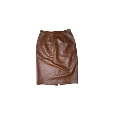 Doncaster Supple Buttery Brown Leather Midi Skirt, Lined, Size 6 