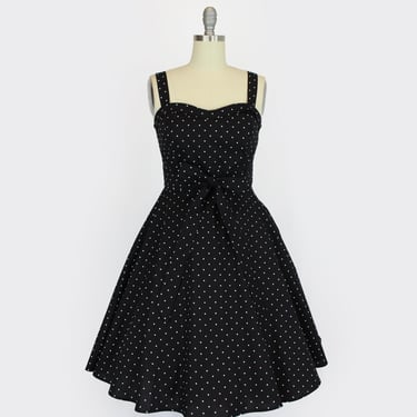 Polka Dot Black and White Vintage Inspired Strap Dress/ Rockabilly, Sweetheart pin up dress XS-3XL 
