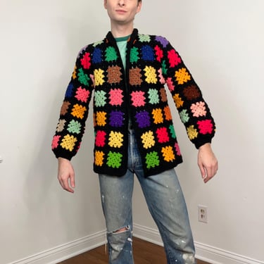 70s Rainbow granny square crochet cardigan 