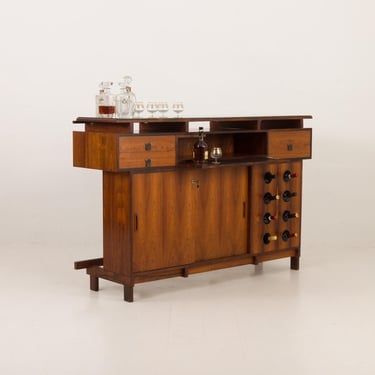 Tall rosewood bar with black glass top, Erik Buch for Dyrlund, Denmark, 1960s 