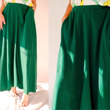 Vintage 80s Sonia Rykiel Hunter Green Jersey Knit Skirt w/ Pockets | Made in France | Peasant, Cozy | 1980s French Designer Bohemian Skirt 