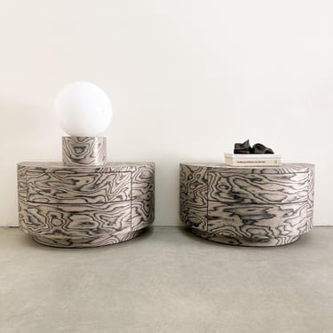 Vintage Ettore Sottsass Veneer Semicircle Nightstands Postmodern 80s 70S MCM Retro 