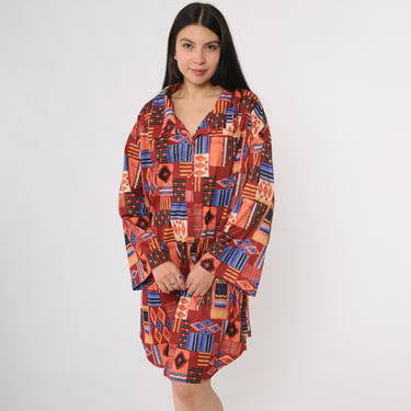 Abstract Shirt Dress 90s Long Sleeve Button Front | Shop Exile - Tucson, AZ  | ATTIC