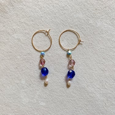 Seaside Hoops 4 // Freshwater Pearl & Bead Drop Earrings 