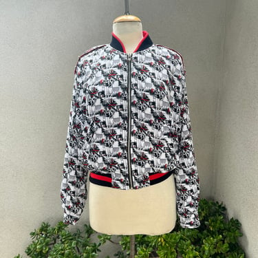 Vintage 80s bomber jacket Tennis theme polyester Sz M Tail 