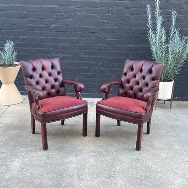 Pair of Vintage Burgundy Leather Arm Lounge Chairs 