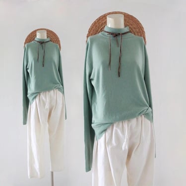 soft sage sweater - s - vintage 90s y2k green acrylic womens size small long sleeve mock neck minimal casual 