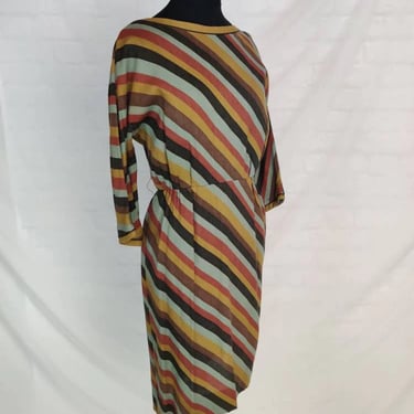 Vintage 60s Striped Pencil Dress // Colorful Boat Neck 