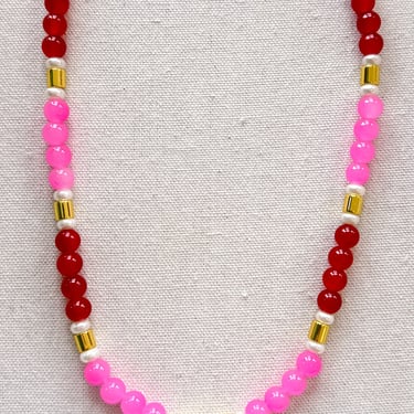 Amor Pink and Red Beaded Necklace