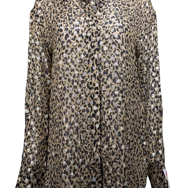 Golden Goose - Tan, Black, & Gold Leopard Print Fil Coupe Shirt Sz M