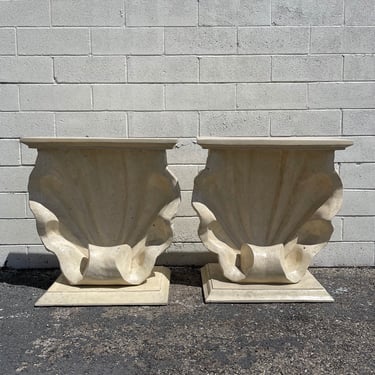 Vintage Pair of Plaster Seashell Scallop Shell Dining Table Desk Bases Grosfeld House Style Console Clamshell Furniture Hollywood Regency 