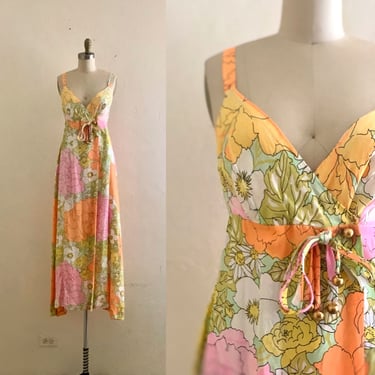 vintage 60's spring floral maxi dress 