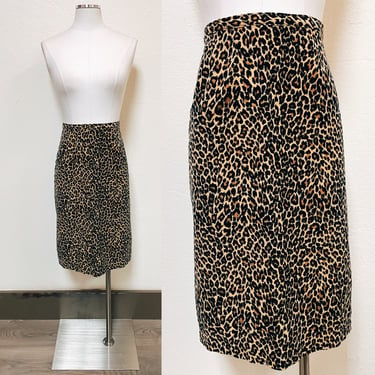 XL 1980s - 1990s Velvet Leopard Print Pencil Skirt 35" Waist | Vintage, Rockabilly, Pin Up, Retro, Funky, Cat 