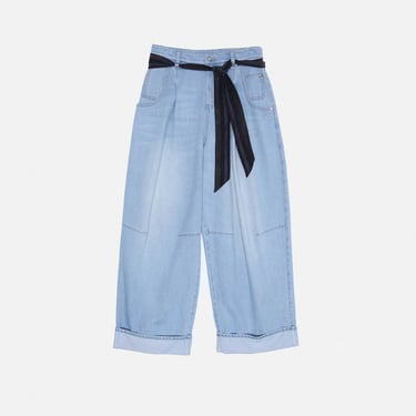 Light Blue Tie Belted Baggy Jeans