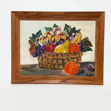 Vintage Folk Art Still Life Painting - Oak Deep Well Frame