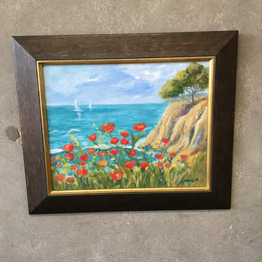 Original Acrylic Painting- &quot;Red Poppy Beach&quot; Signed By Artist