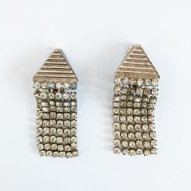 Vintage Art Deco Style Dangle Rhinestone Clip on Earrings 