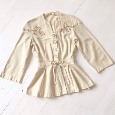 1940s Cream Studded Bow Jacket 