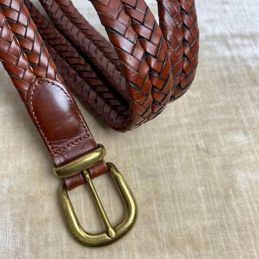 Coach braided leather belt mens belt  Unisex androgynous woven reddish brown thin trouser belt boho brass buckle size 36” -open size 