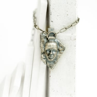 Sterling Silver Plated Copper Hand Sculpted Portrait Necklace