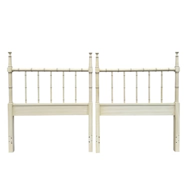 Henry Link Bali Hai Twin Post Headboards - Set of 2 Vintage Creamy White Faux Bamboo Spindle Hollywood Regency Coastal Furniture Pair 