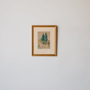 Trees with Staircase Watercolor Painting | Dated 1930