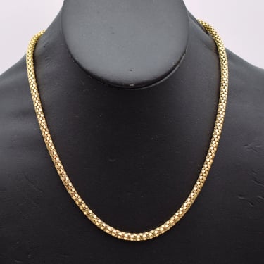 80's sterling vermeil round mesh chain, flexible Italy gilded 925 silver sparkly snake skin necklace 