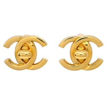 Chanel CC Turnlock Earrings Clip-On Gold Large 96A