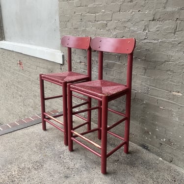 Pair of Painted Rush Seat Counter Stools