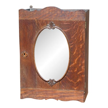 Antique Art Nouveau Oak Apothecary Bathroom Medicine Cabinet Beveled Mirror