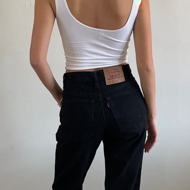 28 Levis 550 black jeans / vintage high waisted zipper fly true black tapered capsule wardrobe Levis 550 jeans USA | size 28 