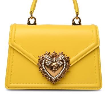 Dolce & Gabbana Woman Small 'Devotion' Yellow Leather Bag