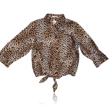 Leopard Top Front Tie Button Up Blouse // Chico’s // Size 12 