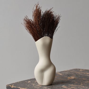 Vintage White Porcelain Body Vase, Signed by Artist, Circa 1980s