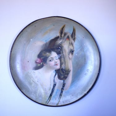 vintage horse portrait wall art/metal tray art/victorian horse art 
