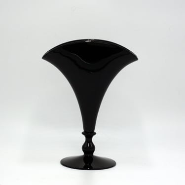 vintage fostoria black glass fan vase 