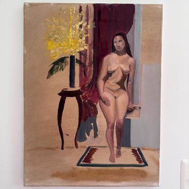 Vintage Portrait Nude Painting Original Art Study 