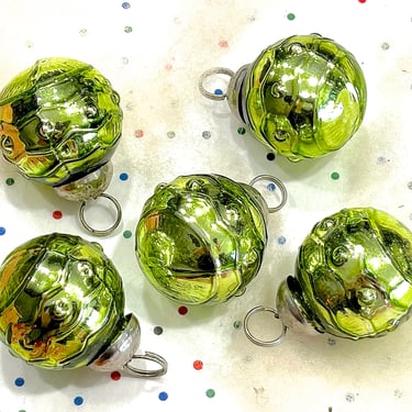 VINTAGE: 5pcs - Small Thick Mercury Ornaments - Mid Weight Kugel Style Ornaments - Unique Find 