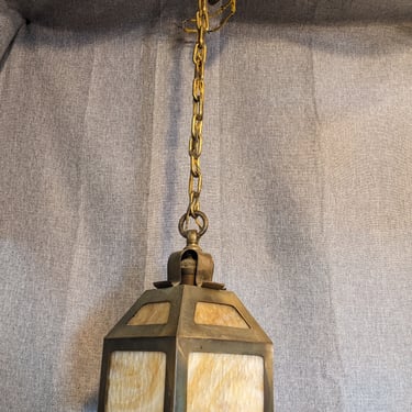 Vintage Brass And Stained Glass Pendant Light