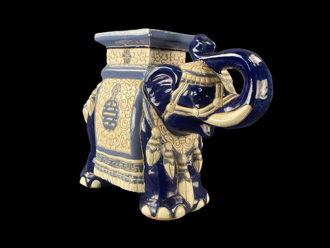 Vintage ceramic elephant plant stand/garden stool Curbside Salvage