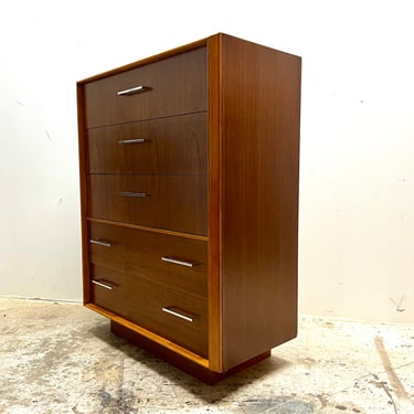 Vintage 1960s Mid Century Modern Five Drawer Tall Dresser by Lane 