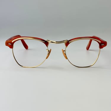 Vintage Brownline Eye Glasses - Butterscotch Plastic with Gold Plated Metal - Opticial Quality 