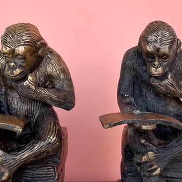 Brass Reading Monkey Bookends