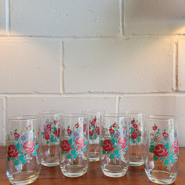 Set of 7 Floral Water Glasses