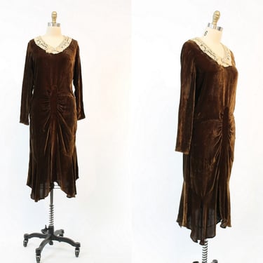 1920s silk velvet dress small | vintage 1930s draped dress 