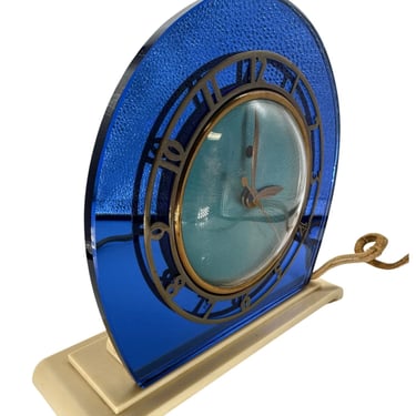 1937 Telechron “Casino” Art Deco Electric Clock with Cobalt Blue Mirror 