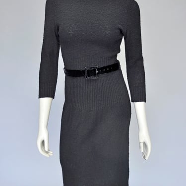 vintage 1940s black boucle knit sweater dress XS-M 